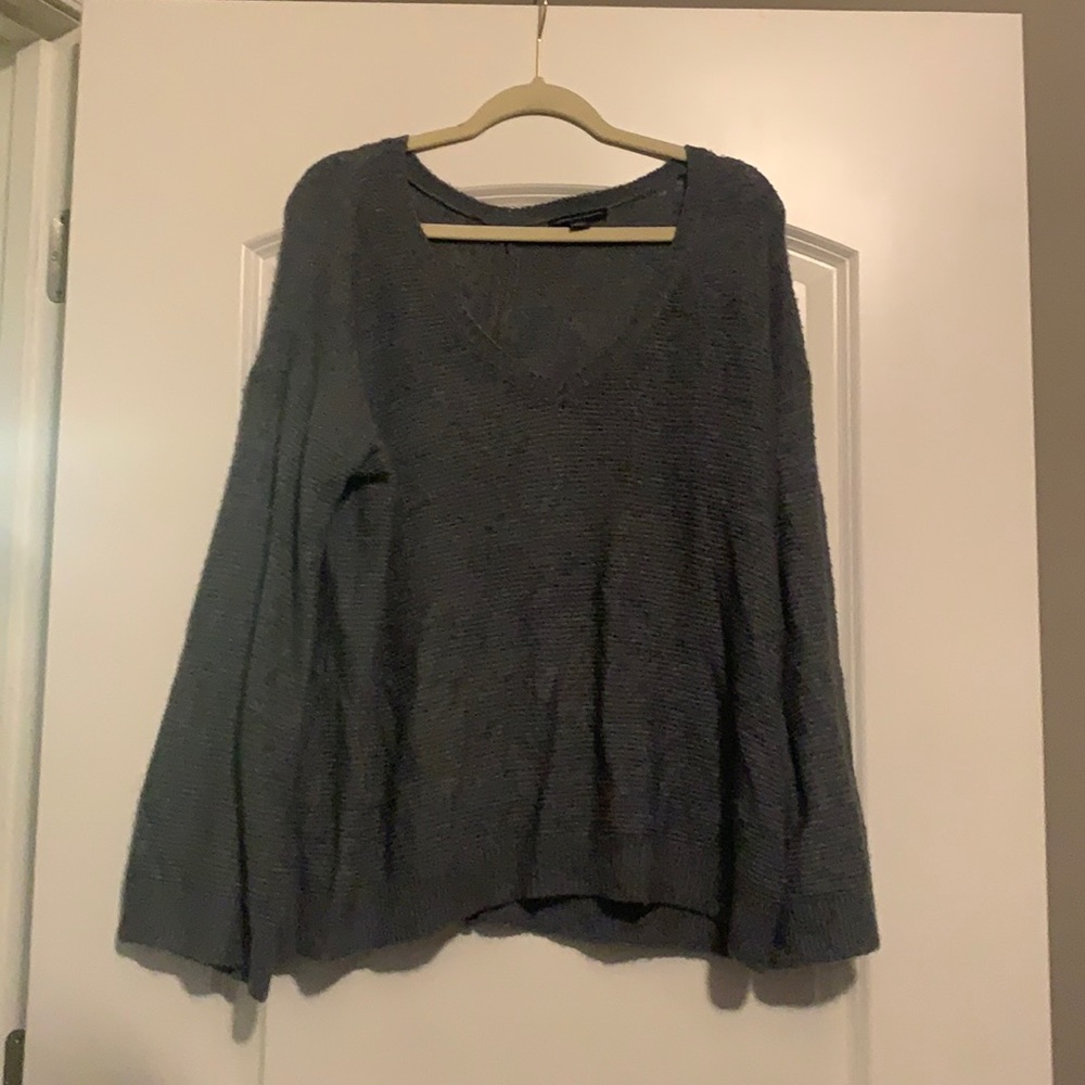 Large bell sleeve zipper back sweater